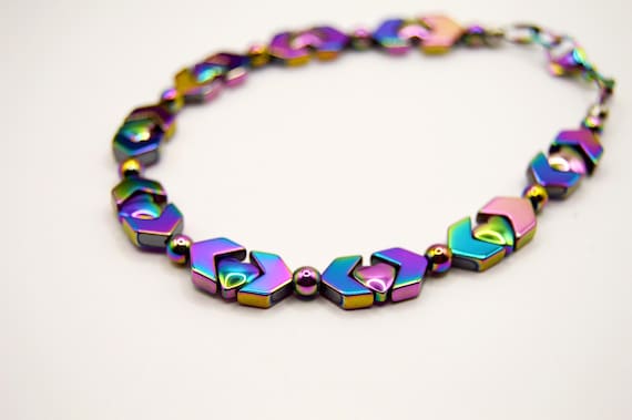 Rainbow Hematite Chevron and harts bracelet or anklet, love, peace, gift for her, birthday