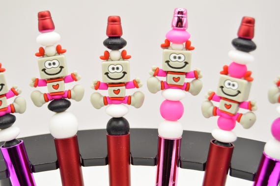 Robot Pen, Sci Fi, beaded pen, color choice, silicone, refills included