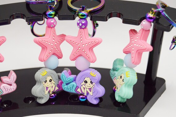 Mermaid Key Chains! Club, show, birthday, backpack, starfish, soft beads, party gifts, Renfair