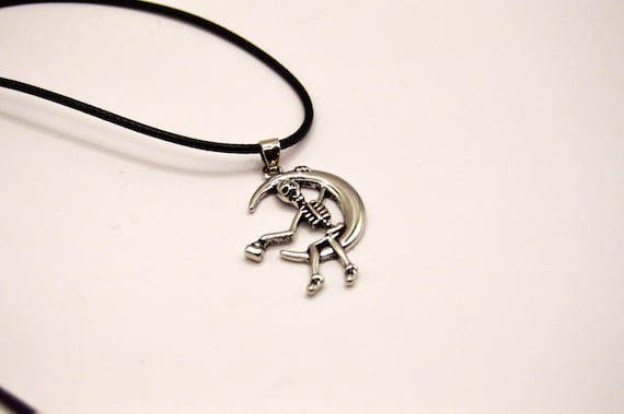 Skelly Moon Necklace, Fun, happy, concert, bar crawl, Halloween