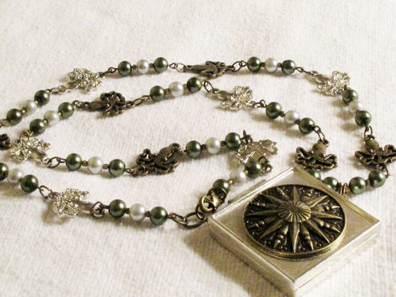 Octopus locket necklace, magnet, locket, Brass, Silver, Beach, Silver