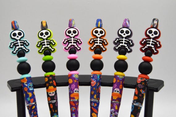 Skeleton, Day of the Dead pen, Colorful, pretty, great gift for anyone, refills included
