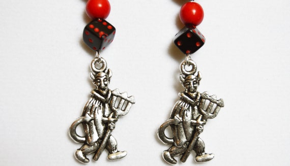 Devil and dice earrings, Red, Black, Silver, Casino, Vegas, Lucky