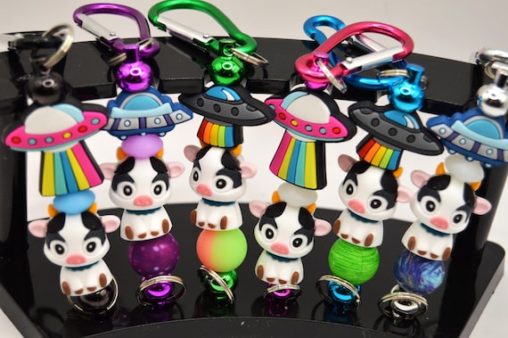 Spaceship cow keychain, funny, cute, soft, aliens, sci-fi