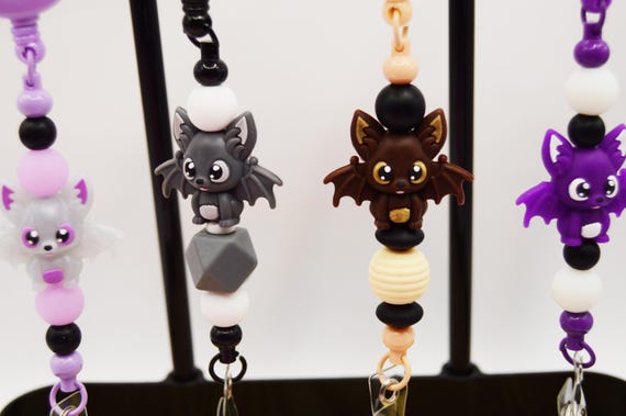 Cute little Bat, reel badge holder, purple, gray, white, brown pediatrics, Halloween