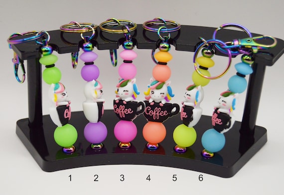 Unicorn and Coffee Key Chain, adorable, rainbow, Glow in the dark soft beads