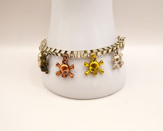 Multicolored metal skulls, Charm bracelet, Metal,  Goth,  Punk, Grunge