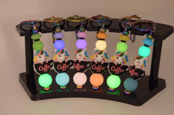 Unicorn Coffee Key Chain, adorable, rainbow, Glow in the dark soft beads