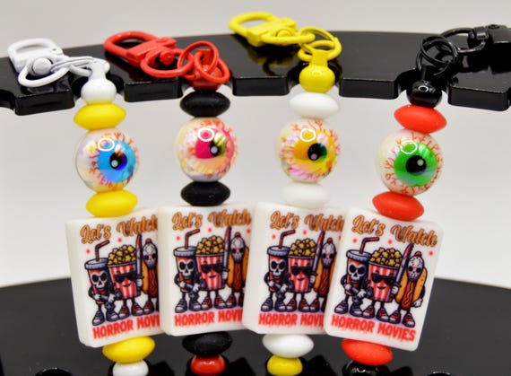 Let's watch Horror Movies Keychain, popcorn, chill, monsters, vampires, scary, funny, cute