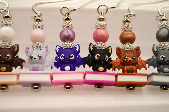 Bat Charm Bookmarks: Silicone Bead, Stainless Steel