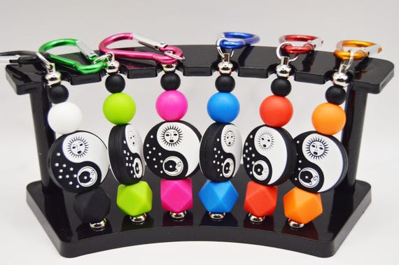 Yin Yang Keychain: Sun, Moon & Stars Silicone Bead Charm
