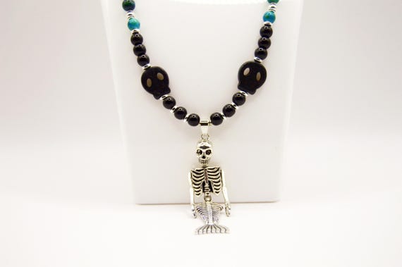 Dead Mermaid Skeleton Necklace, dark, colorful, silver, beach, vacation, gift for her