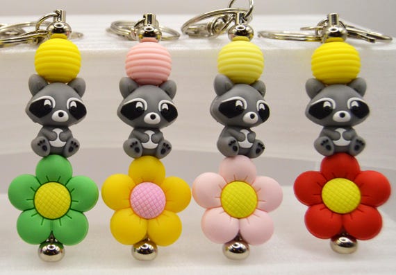 Raccoon and Flower Key Chains