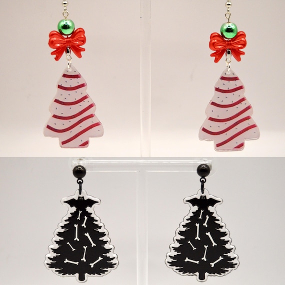 Cake Tree or Bat Tree Holiday Earrings.