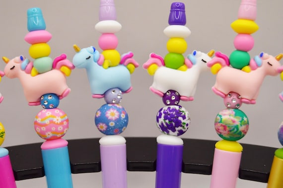 Carousel style Unicorn Pens with flower beads
