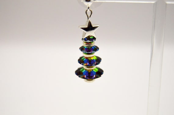 Swarovski crystal, silver plated, Christmas tree earrings