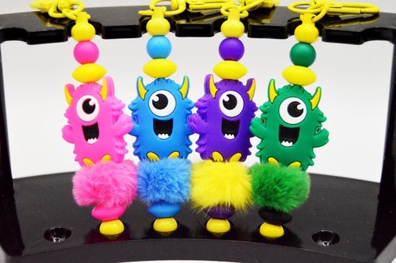 Furry Little Monster Key Chains, Bright, Colorful, Silicone, Faux Fur, Backpack, Purse, Car