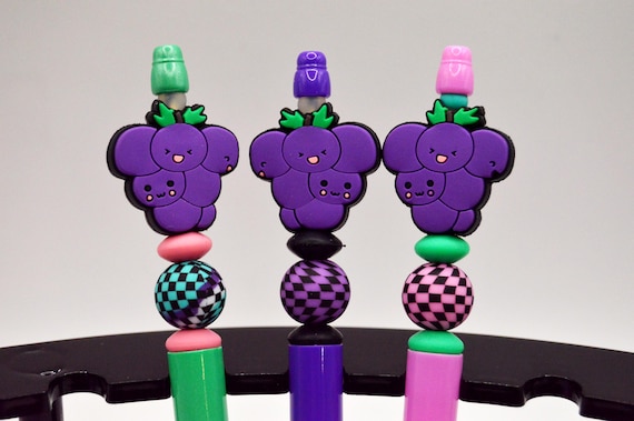 Grapes Pen, Kawaii Silicone Beads, Black Ink (2 Refills)