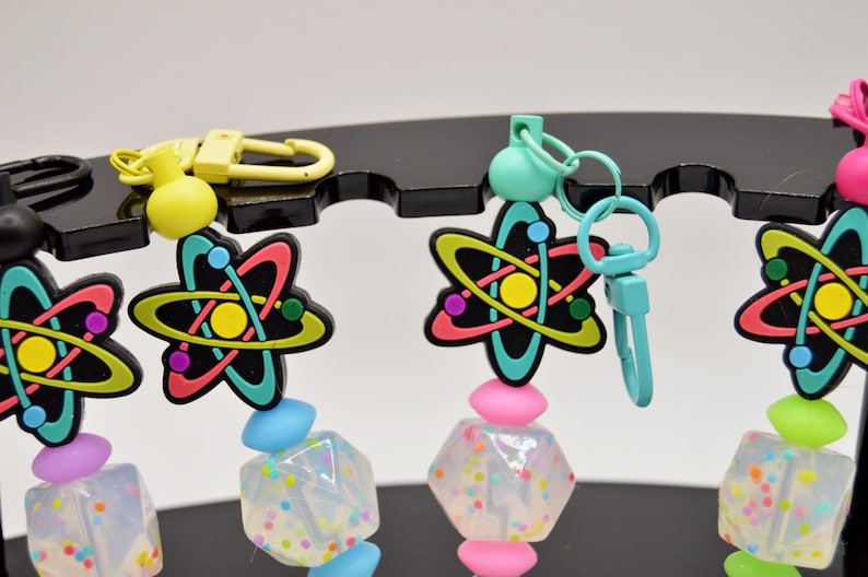 Atomic Symbol Keychain, Science, Bright Colors, Soft Beads, Lab Tech ...