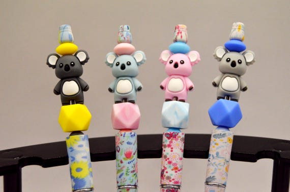 Koala Bear Pens, Australia, Soft beads, flower pens, 2 refills included
