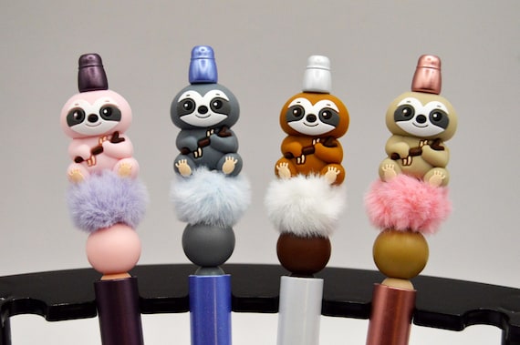 Sloth Pens, soft beads with faux fur.