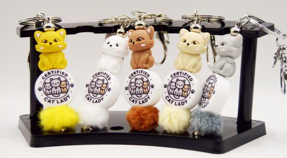 Certified Cat Lady Key Chain, Cat lovers, Furry, Cute, Funny, Loop and Clip