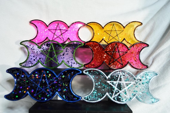 Triple Moon Goddess Tray, Witch, Pentagram, Stash, Halloween, Trinkets, Décor