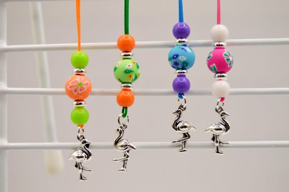 Flamingo Phone Charms, Flower Beads, Multicolor