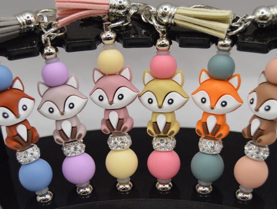 Fancy Fox Key Chains, rhinestones, purse hanger, soft beads, tassels