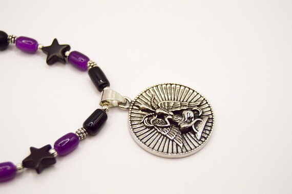 Baphomet Leviathan Double sided necklace, black, purple, silver, gift for anyone, Temple