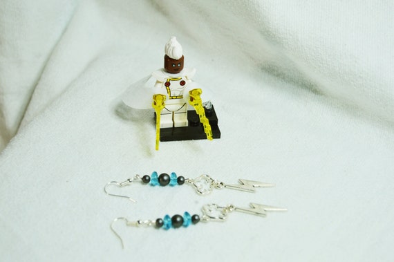 Storm cloud earrings, Thunder, Lightning, Silver, Gray, Blue, Goth, Punk, Science