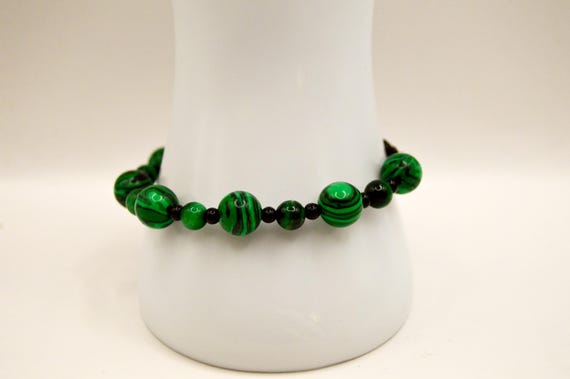 Malachite Anklet, Tiger-eye, Green, Beaded, Large, 8 inch, Summer, Sandals