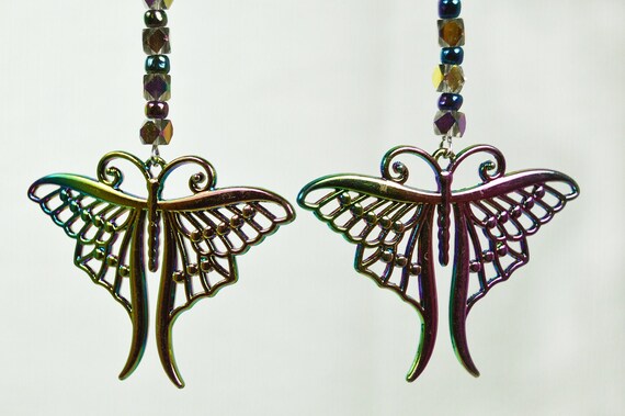 Electroplated large butterfly earrings, Swarovski Crystals, Iridescent, Rainbow, Butterfly, long