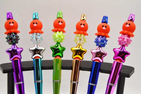 Little Red Octopus Pens, bright metallic, Stars, Sea Urchin, gift for ocean lovers
