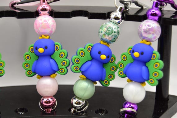 3D Silicone Peacock Keychain with Paisley Beads – Bag Charm Clip