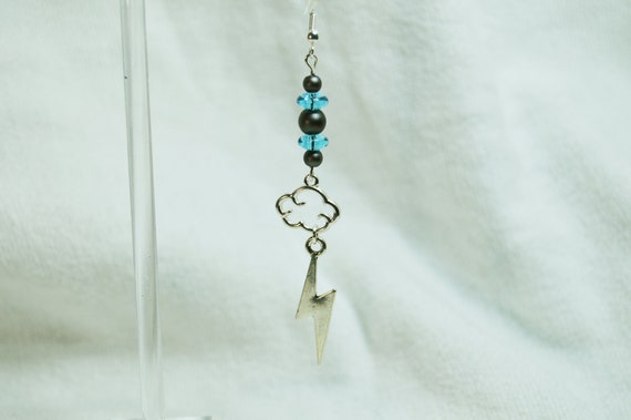 Storm cloud earrings, Thunder, Lightning, Silver, Gray, Blue, Goth, Punk, Science