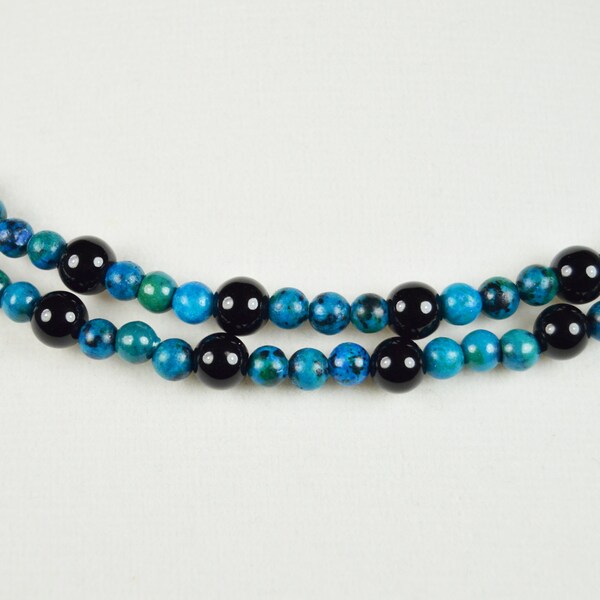 Blue and Black double strand Necklace. | Blue | Teal | Black | two strands | Stone | Glass