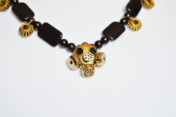 Black and brass gas mask necklace, Goth, Steam Punk, Unisex, Gift, Apocalypse