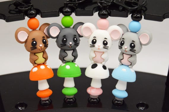 Mushroom and Mouse Key Chain: Whimsical Silicone Bead Keychain