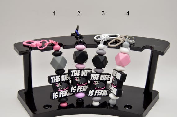 The Vibe is Feral Keychain, possum, steel, soft beads, wild, crazy, spontaneous