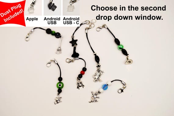 Halloween Goth phone charms. Spider, Devil, Ghost, Broom, Witch hat, Little witch