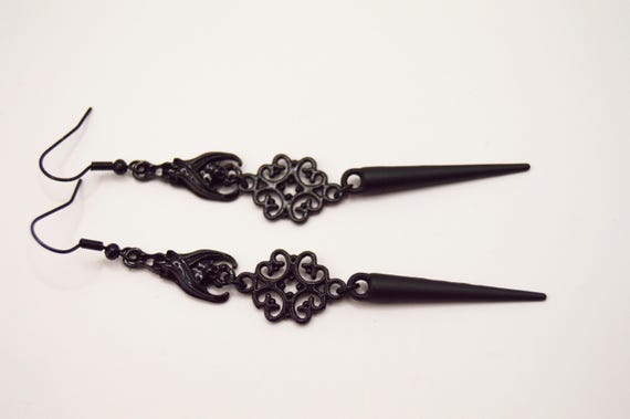 Gothic Bat & Spike Dangle Earrings: Vampire Jewelry Gift