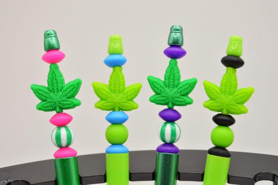 Cannabis leaf pens, hemp, soft, green, refills, gift, stationary, dispensary