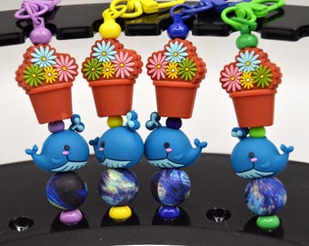 Whale and Flower Pot Keychain, Hitchhiker, Galaxy, Funny, Guide, Improbable, Space, Scifi
