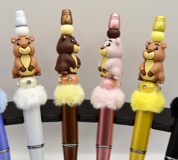 Furry Bear Pens with Rhinestones
