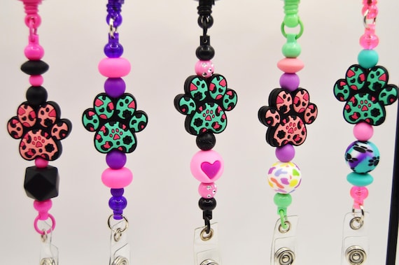 Leopard Print, Paw Badge Reels, Bright colors, Teal, Pink, Black, Medical, Veterinarian, gift