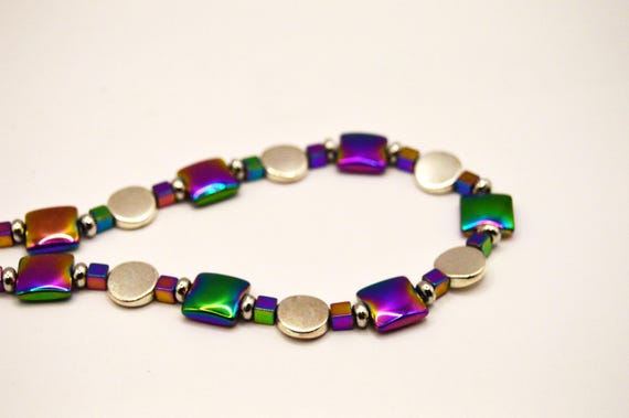 Rainbow Hematite Choker: Silver Plated Discs, Cyberpunk Jewelry