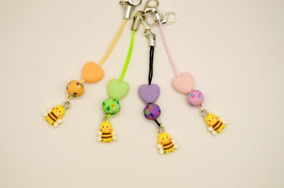 Baby Bee Phone Charms with flowers and hearts