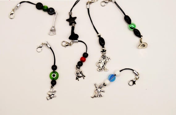 Halloween Goth phone charms. Spider, Devil, Ghost, Broom, Witch hat, Little witch
