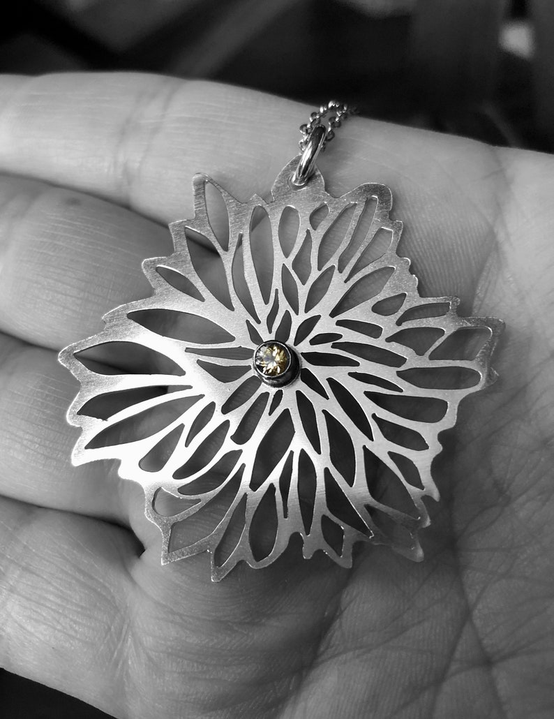 Sterling Silver Flower Pendant with Yellow CZ